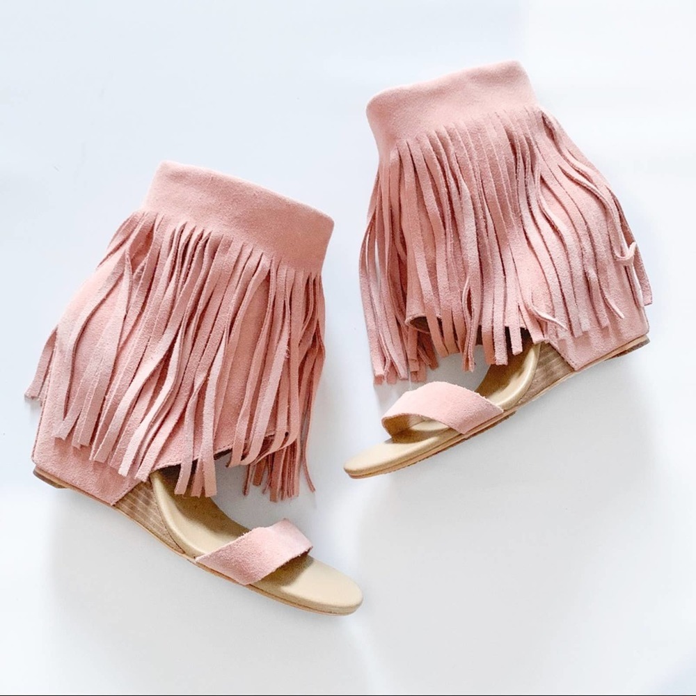 Koolaburra Pink Fringe Open-Toe Wedge Sandals